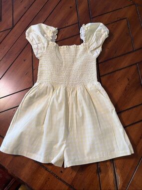 Janie and Jack Yellow Gingham Smocked Romper